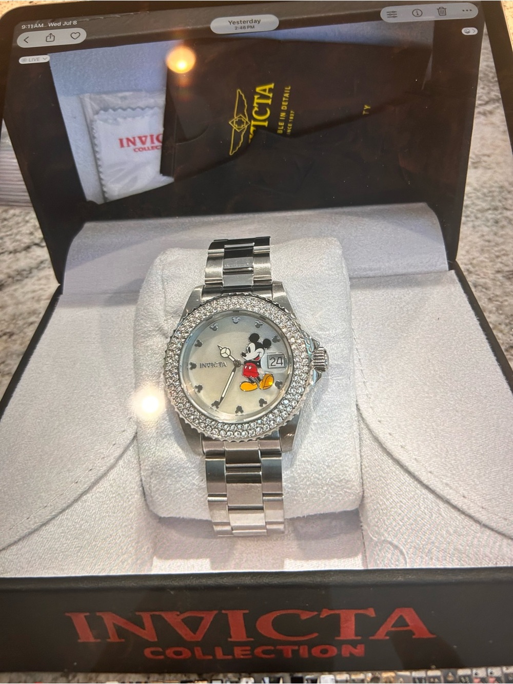 Invicta Silver-tone Mickey Mouse Crystal Bezel Watch